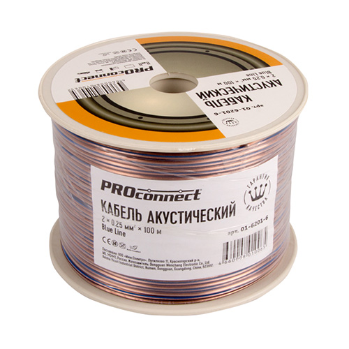Кабель акустический 2*0.25мм прозр. blueline (100) PROCONNECT