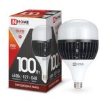 Лампа LED Высокомощная 100Вт Е27/Е40 6500К 220V 9000Лм (переходник Е27/Е40) IN HOME HP-PRO (1/12)