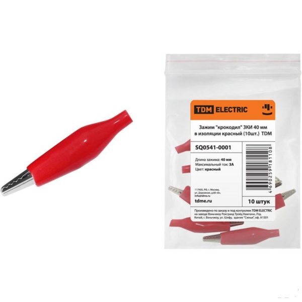 Зажим крокодил ЗКИ 3А 40мм в изоляции красный (уп/10шт) TDM
