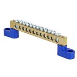 Шина "N" нулевая на изоляторе 6x9мм 12 групп отверстий латунь 2 синих угловых изолятора EKF PROxima