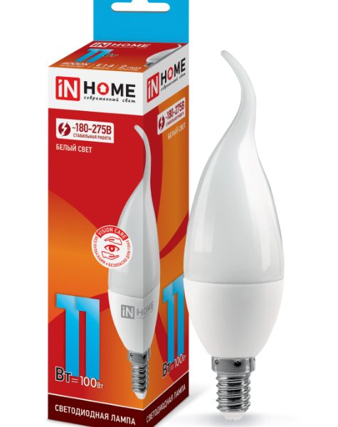 Лампа LED свеча на ветру 11Вт Е-14 4000К 220V 990Лм стандарт мат IN HOME