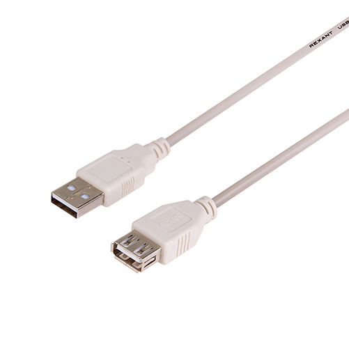 Шнур USB A (male) штекер - USB A (female) гнездо, длина 1,8 метр, белый (PE пакет)  REXANT
