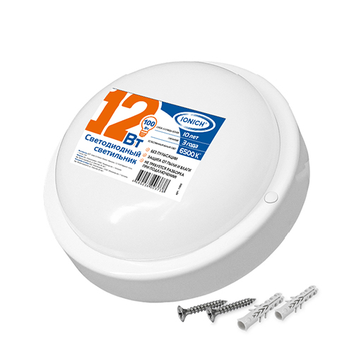 Светильник ЖКХ LED 12Вт круг 6500К IP65 IONICH ILED-SMD2835-СПП-12-970-220-6,5-IP65-R (СТ1802) (40) Светильник ЖКХ LED 12Вт круг 6500К IP65 IONICH ILED-SMD2835-СПП-12-970-220-6,5-IP65-R (СТ1802) (40)