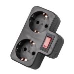 Тройник 2 с/з с выключателем 16А, 3500Вт черный ТМ Uniel