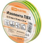 Изолента ПВХ 0,15х19 мм Желто-Зеленая 25 м TDM (10)