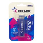Аккумулятор 18650 3,7V Li-Ion 3400mAh с защитой, блистер КОСМОС (1)