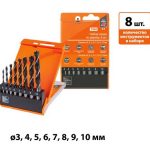 Набор сверл по дереву 8 шт 3-4-5-6-7-8-9-10мм, полир., HSS, пласт. уп., "Рубин" TDM