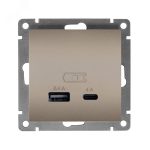 Розетка 2USB TYPE-A 2,4A + TYPE-C 4A шампань АФИНА с/у UNIVersal