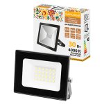 Прожектор СДО-05-030 30 Вт, 2400 лм, 4000 К, 220-240 В, IP65, черный, Народный