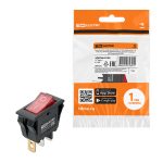 Выключатель клавишный KCD3-101N/B 250В AC/DC, 1P, 15А, (3с), ON-OFF, черный корпус, красная клавиша