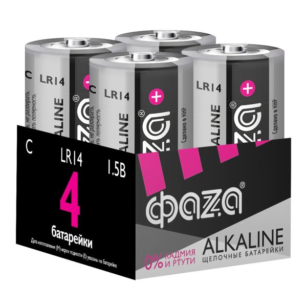 Батарейка LR 14 алкалиновая 1.5 V  ALKALINE ФАZА Pack-4 (4/24/96)