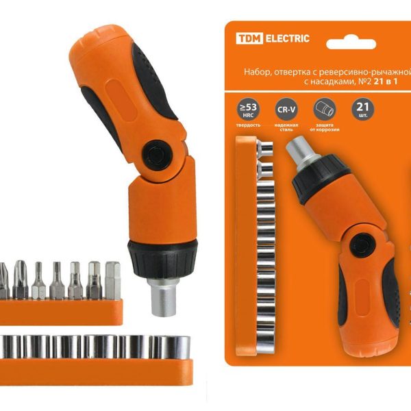 Набор отверток21 пр №2 с реверсивно-рычажной рукояткой с насадками АЛМАЗ TDM (6)