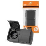 Розетка двойная 2П+3 открытой установки IP54 16А с крышкой серая "Селигер" TDM