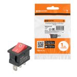 Выключатель клавишный KCD1-102 250В AC/DC, 1P, 6А, (3с), ON-ON, черный корпус, красная клавиша, Mini