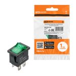 Выключатель клавишный KCD1-201N 250В AC/DC, 2P, 6А, (4с), ON-OFF, черный корпус, зеленая клавиша с L