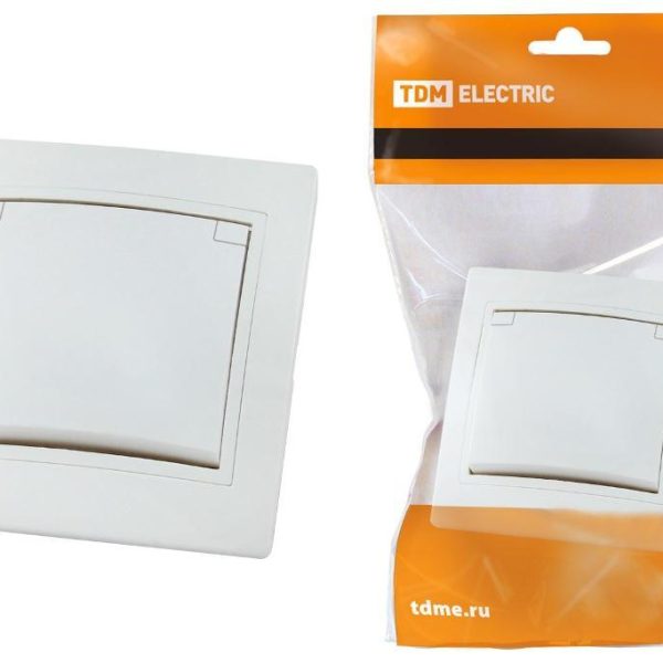 Розетка 1 c/з c/ш с крышкой белая Таймыр TDM IP44 керамика (10)