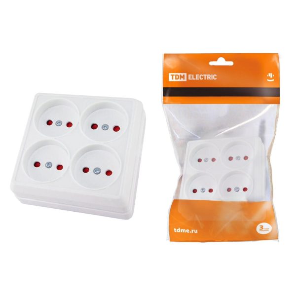 Розетка 4 б/з Ладога белый керамика с/ш о/у TDM (6)