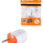 Вилка б/з белая с красной вставкой 10А 250В TDM (48)