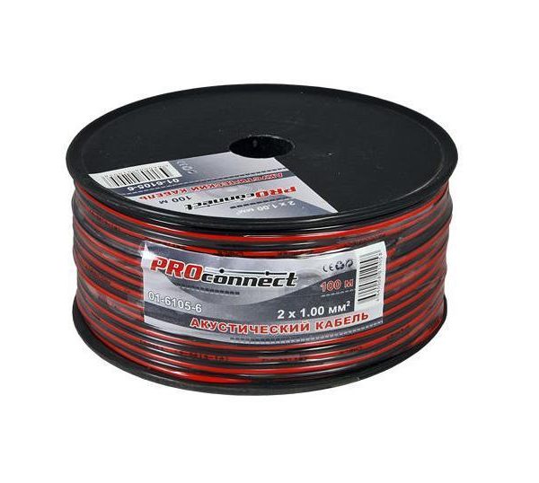 Кабель акустический 2*1мм красно-чёрный (100) PROCONNECT