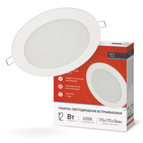 Светильник даунлайт панель LED 12 Вт 6500К 840Лм 170мм RLP белая круг встр IP40 IN HOME (1/40)