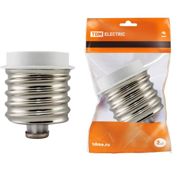 Переходник патрон Е40 на Е27 белый TDM (1/50/200)