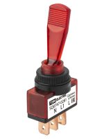 Выключатель-тумблер ASW-13D 1P 12В AC/DC 20А (3c) ON-OFF с фиксацией с красной LED подсветкой TDM