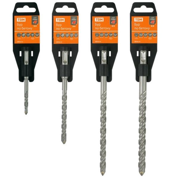 Бур по бетону, 6×160×100 мм, SDS-Plus, 2 резца, пластиковый держатель, 1 шт, "Рубин" TDM (200)