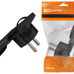 Вилка угловая плоская черная 8мм 16А 250В TDM (1/18)