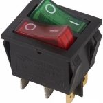 Выключатель клавишный 250V 15А (6с) ON-OFF красный/зеленый  с подсветкой  ДВОЙНОЙ  REXANT (10)