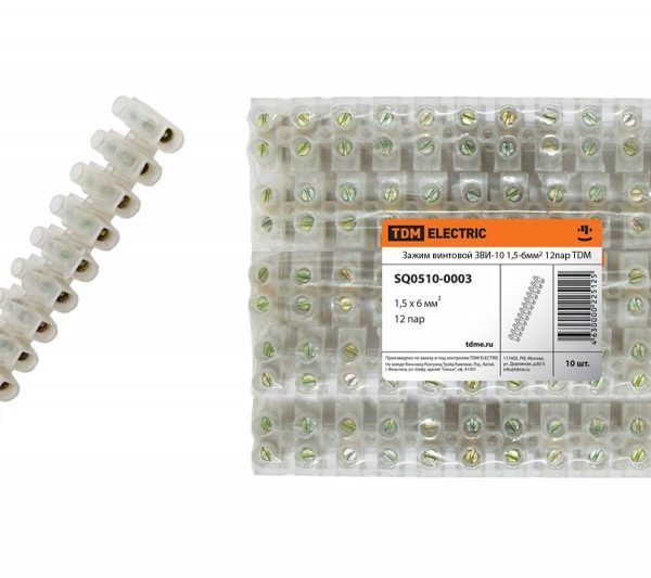 Зажим винтовой (клеммник) ЗВИ-10 1,5-6мм2 12пар TDM (10/300)
