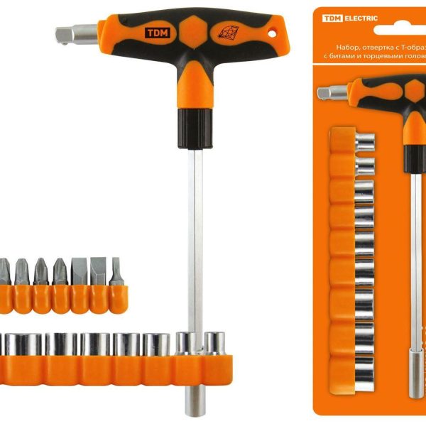 Набор отверток21 пр №3 с Т-образной ручкой с битами и торцевыми головками АЛМАЗ TDM (6)