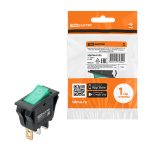 Выключатель клавишный KCD3-101N/B 250В AC/DC, 1P, 15А, (3с), ON-OFF, черный корпус, зеленая клавиша