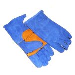 Перчатки спилковые крага синяя с оранжевым усиленным налодонником (10/120)