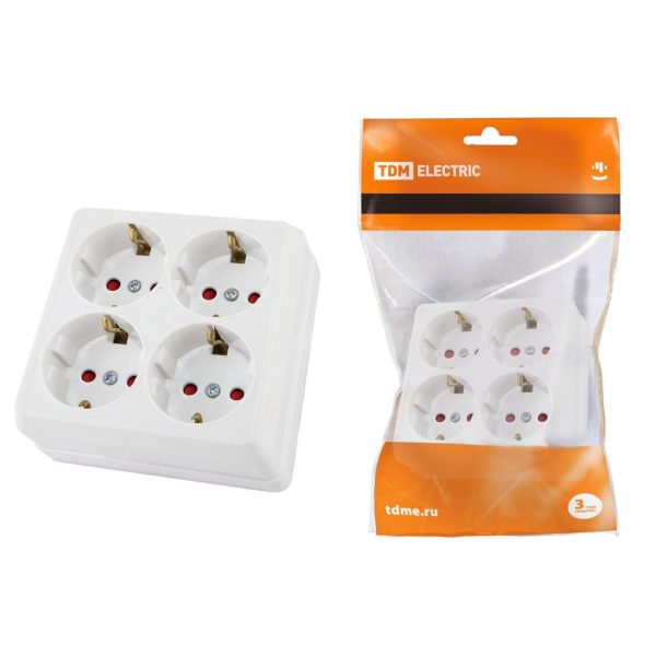 Розетка 4 c/з Ладога белый керамика с/ш о/у TDM (6)