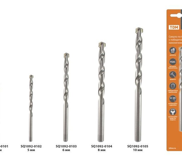 Сверло по бетону, ударное, 4×74 мм, победит. након, цилиндр. хвост, блистер 1 шт, "Рубин" TDM