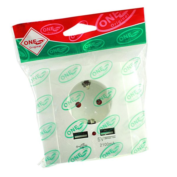 Розетка мультифункциональная 1с/з с/у +2USB-для зарядки 5В 2,1А (1/8/160)