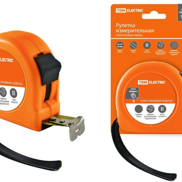 Рулетка 5м*19мм стальная,пластиковый корпус Гранит TDM (12)