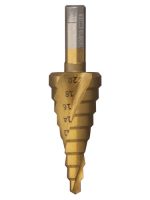 Сверло по металлу ступенчатое, 4-20 мм, 9 ступеней, нитрид., HSS, цилиндр. хв., "Рубин" TDM