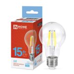 Лампа LED Стандарт 15Вт Е27 6500K 220V 1480Лм IN HOME прозрачная А60-deco