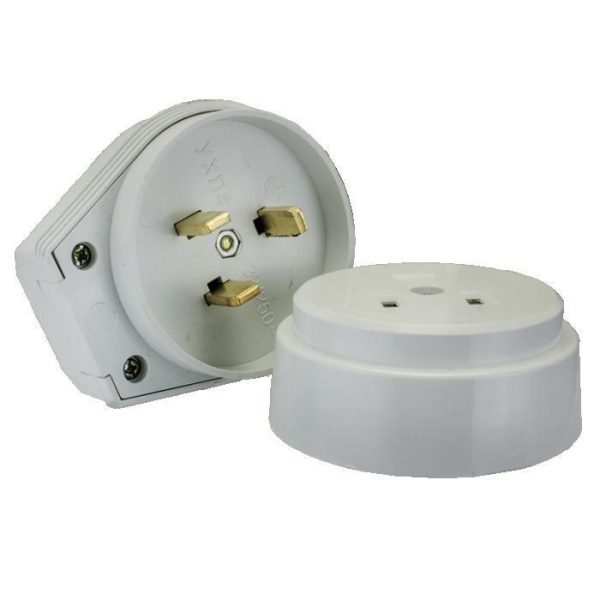 Разъем (вилка + розетка) РШ-ВШ 32А 250В 2Р+РЕ СУ белый TDM (1/6)