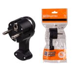 Вилка с/з круглая плоская с кольцом черная 16А 250В TDM