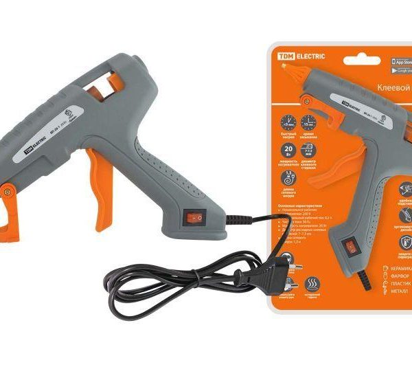 Пистолет клеевой КП-20-1, 7 мм, подставка, выключатель, шнур 1,3 м, 20 Вт, Т=220 С "Гранит" TDM