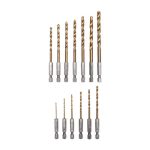 Набор сверл по металлу HSS 13шт: 1,5-6,5мм (через 0,5мм;3,2мм;4,8мм) титан, шестигр хвостовик KRANZ