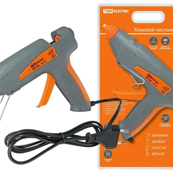 Пистолет клеевой  КП-40,11,3 мм,подставка,шнур-1,3 м,40Вт Т=220С АЛМАЗ TDM