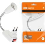 Переходник вилка-Е27 гибкий 150 мм белый с выключателемTDM (1/12/60)