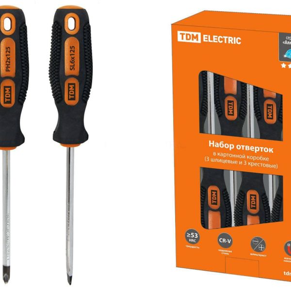 Набор отверток 6 пр SL3*75/5*100/6*100/PH0*75/1*100/2*100 (коробка) CR-V АЛМАЗ TDM (8)
