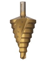 Сверло по металлу ступенчатое, 10-45 мм, 8 ступеней, нитрид., HSS, цилиндр. хв., "Рубин" TDM