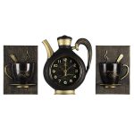 Комплект: часы настенные РУБИН GOLG чайник 26,5*24см+2 чашки, корпус черный с золотом (1/5)