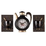 Комплект: часы настенные РУБИН JOY чайник 26,5*24см+2 чашки, корпус черный с медью (1/5)