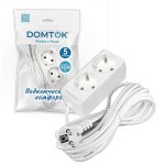 Удлинитель бытовой "DOMTOK" 2 гнезда, ПВС 3*1, 3,5кВт, с/з 5м